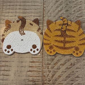 Tan Cat Tail Diamond Art Handmade Coasters - 2